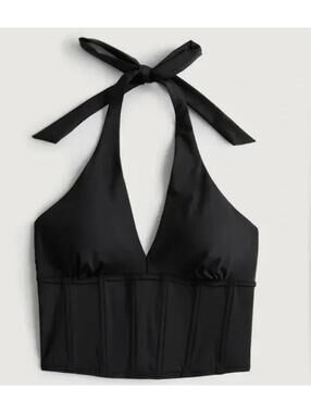 Gilly Hicks Black Halter Corset  bikini top (or Crop Top) Size S